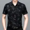 Nueva Camisa Casual Estampada Bronceada de Verano para Hombre de Seda Helada Camisa China de Manga Corta para Hombre de Mediana Edad para Cabello