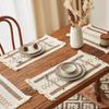 Porta-copo Quadrado de Algodão e Linho Patchwork Estilo Americano com Borla Tecida Material Natural Tapete de Mesa Decoração de Feriado Fábrica de Corda de Juta Transfronteiriço