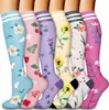 6 Pares de Calcetines de Compresión Florales, Calcetines Absorbentes de Sudor para Correr al Aire Libre, Calcetines de Compresión de Otoño para Mujer, Calcetines Deportivos para Pantorrilla