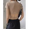 "Estilo Privado" Verano Nuevo Europeo y Americano ins Moda Diseño Hueco Camiseta de Manga Corta con Cuello Redondo Top Adelgazante Ajustado para Mujer