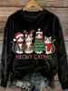 Sudadera de Manga Larga con Cuello Redondo, Corte Ajustado, Estampado Digital con Elementos Navideños Transfronterizos, 250g Franela, Nuevo 2025