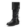 Deseo Suministro de Exportación Hebilla de Cinturón con Puño Botas de Chimenea Botas Casuales de Caña Alta y Tacón Bajo Botas de Motocicleta 40-48 Botas de Talla Grande