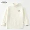Suéter de punto trenzado de cuello alto para niños, casual y cálido, unisex, para niños mayores, con bordado de letras, suéter infantil de estilo versátil