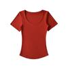 [waist mine t] camiseta básica de manga corta con cuello en forma de corazón de melocotón que estiliza los hombros, nueva camiseta interior para primavera y verano 2025