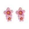 Pendientes colgantes estilo pastoral francés E15470 con esmalte de goteo, flores pequeñas coloridas, frescos y dulces, pintados al óleo, pendientes juveniles para mujer