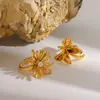 Anillo de Acero Inoxidable con Flor de Oro de 18K Transfronterizo, Estilo de Nicho de Gama Alta, Anillo de Acero de Titanio con Fuegos Artificiales, Anillo Incrustado con Diamantes, No se Desvanece