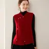 Chaleco Holgado Estilo Chino Chaleco de Cachemira Otoño e Invierno Nuevo para Mujer Cuello Alto Botón Sin Mangas Chaleco Superior