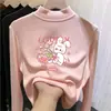 Ropa interior de otoño e invierno para niñas con cuello alto medio, camiseta de manga larga con estampado de dibujos animados para niños, top cálido y casual de forro polar para niñas pequeñas