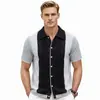 Nova Camisa Polo de Tricô Masculina de Verão Roupas Masculinas Transfronteiriças Estilo Europeu e Americano Camisa de Tricô Casual de Manga Curta Listrada Sj0062