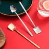 Cuchara Cuadrada de Acero Inoxidable, Taza Creativa, Cucharita Pequeña para Hielo de Mango Largo, Cuchara para Revolver Café, Cuchara de Regalo, Cuchara de Mesa, Cuchara para Postre