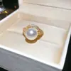 Perlas del Mar~Anillo de Perla Princesa Pez Zircón Brillante Chapado en Oro Real de 18K Anillo Joyería de Mano de Lujo Ligero de Gama Alta para Mujeres