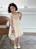 Vestido colete de verão francês sem mangas com retalhos estilo coreano para meninas, vestido de princesa de verão estiloso para bebê