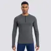 Roupas de treino e fitness masculinas transfronteiriças: camiseta atlética respirável, de secagem rápida, de manga longa com meio zíper