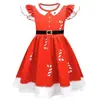 Vestido de Navidad de Manga Voladora para Niños de Venta Caliente Transfronteriza Vestido de Princesa con Estampado Digital 3D de Copo de Nieve Papá Noel para Mujer