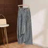Calça Feminina de Xadrez Preto e Branco de Perna Larga Estreita 2026 Primavera/Verão Fina Casual Cintura Alta Fluida Emagrecedora Versátil Reta Longa