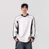 Moletom Retro Americano da Moda para Homens e Mulheres, Primavera e Outono, Jaqueta Top Estilosa High Street Solta com Blocos de Cor e Gola Polo Biker