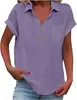 Camisas Femininas de Algodão e Linho Soltas de Verão Europeias e Americanas Amazon Manga Curta Colarinho Algodão Casual Camisa de Botão