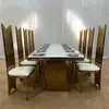 Silla de Comedor Chapada en Oro de Fábrica Acero Inoxidable Hotel Salón de Banquetes de Boda Silla de Comedor Dorada Silla de Boda Moderna Simple de Cuero