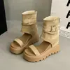 Meilade 2026 Verano Nuevo Estilo Botas Frescas para Mujer, Modernos Tacones de Cuña con Suela Gruesa y Aumento Oculto de Altura, Punta Abierta, Cierre de Cremallera Trasera, Botas sin Cordones