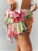 Minifalda de gasa con volantes multicapa y estampado floral, superventas transfronterizo europeo y americano para mujer, estilo vacacional en la playa