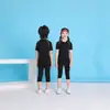 Conjunto de fitness de manga curta de secagem rápida transfronteiriço para esportes ao ar livre, unissex e infantil, roupa térmica de treinamento, respirável e justa ao corpo