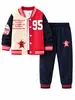 Conjunto de Pantalones Largos de Uniforme de Béisbol de Forro Polar de Invierno para Niños, Conjunto de Moda Infantil con Letras