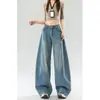 Al por Mayor Punto Jeans Americanos Retro Azul Claro Bootcut para Mujer Otoño Cintura Alta Pierna Ancha Holgados Versátiles Adelgazantes Pantalones Largos