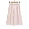 734-26 Otoño estilo coreano cintura alta elástica cordón casual color liso longitud media falda larga línea A para mujer