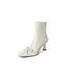 Botas de cuero elástico súper elegantes y versátiles con lazo, ajustadas, 2026, botines elásticos de tobillo con tacón de aguja alto y punta cuadrada para mujer
