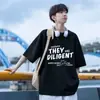 Venda Direta Transfronteiriça Camiseta de Manga Curta de Algodão Puro Estilo Hong Kong Masculina Verão Solta Casual Versátil Manga Curta Camiseta de Marca Moderna Moda