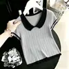 Camiseta de Verano 2026 con Volantes y Manga Corta para Mujer, Elegante Top de Punto Ajustado con Cuello Peter Pan