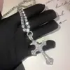 Colar Punk de Luxo Europeu e Americano Masculino e Feminino com Pedras Cheias Cruz Ins Hip-Hop Exagerado Pingente de Pedra Cheia Imitação Mosan Nicho