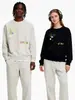 Moletom de Algodão Pesado para Casais, Corte Amplo, Gola Redonda, Pulôver sem Capuz, Versátil, Quente, Blusa Estampada para Outono e Inverno