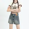 Jeans elásticos de talla grande, pantalones de moda adelgazantes de cintura alta, shorts ajustados, pantalones cortos rectos de pierna ancha para mujer, verano 2025