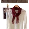 Bufanda de Seda Elegante de Lunares Color Borgoña de Alta Gama para Mujer, Pañuelo de Cuello Estilo Vintage, Bufanda Larga de Cinta, Bufanda Fina Versátil
