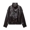 Comercio Exterior Ropa de Mujer 2026 Verano Nuevo Estilo Estilo Europeo y Americano Chaqueta de Motocicleta Negra con Cuello Alto Abrigo de Imitación de Cuero 4391892