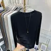 Camiseta Básica Suave tipo Cera Cuello Redondo 2024 Nueva para Mujer Primavera, Otoño e Invierno Ajustada de Tencel con Mascarilla Ropa Interior