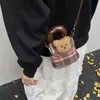 Nova Moda Outono 2025 Bolsa Fofa com Design de Cabeça de Boneco de Desenho Animado, Bolsa Transversal Xadrez de Lã Estilosa para Crianças