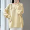 Nuevo Suéter de Punto de Lana Pura Off-Shoulder Otoño/Invierno 2026 Manga Larga para Mujer con Calados Bordados