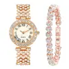 Artículo Popular de Moda de Comercio Exterior: Set de Relojes para Mujer con Pedrería, Números Romanos, Reloj de Cuarzo con Cristal, Reloj Estilo Pulsera para Niñas