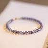 Pulseira Badu Natural de Cordierita para Mulheres Contas Redondas de 3mm Contas Facetadas Cordierita Pulseira de Cristal Ultrafina Joia de Mão Retrô