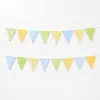 Banderines triangulares coloridos para fiesta de cumpleaños de bebé, pancartas de decoración para jardín de infantes, banderines triangulares de colores, en stock del fabricante
