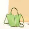 Cesta de Vegetais de Couro Bovino de Primeira Camada Costurada Puramente à Mão Bolsa Feminina de Couro Genuíno Cinza Elefante Portátil para o Dia a Dia Bolsa Balde