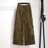 Garantia de Qualidade Seda Temperamento Mulheres de Meia-idade Primavera Outono Novo Estilo Chinês Padrão Escuro Jacquard Solto Versátil Calças Casuais Toque de Luxo