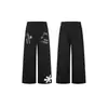 Calça de moletom estilo retrô americano com estampa de letra no bolso para mulheres, nicho, casual, modelagem solta, perna larga reta para street dance, calça casual