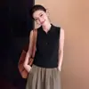 Conjunto Estilo Old Money Chaleco de Punto de Seda de Hielo con Cuello Polo Ropa de Verano para Mujer Capa Única Hermosa Chaleco sin Mangas con Solapa