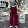 Calças Casuais Novas de Outono para Mulheres, Cintura Elástica, Cordão, Calças de Perna Larga, Soltas, Emagrecedoras, Retas, Cintura Alta, Caimento Drapado, Comprimento no Chão