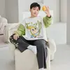Pijama de algodón puro de manga larga para niños talla grande, para primavera y otoño, cuello redondo, conjunto de ropa de casa estilo caricatura para jóvenes, holgado y moderno