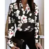 Nova Camisa Estampada Solta de Manga Longa com Decote em V Europeia e Americana 2022 Primavera Aliexpress Amazon Top Camisa para Mulheres