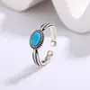 2026 Novo Luxo Leve Estilo Chinês Retro Moda Artístico Turquesa Azul Versátil Estilo Étnico Anel Aberto Ajustável